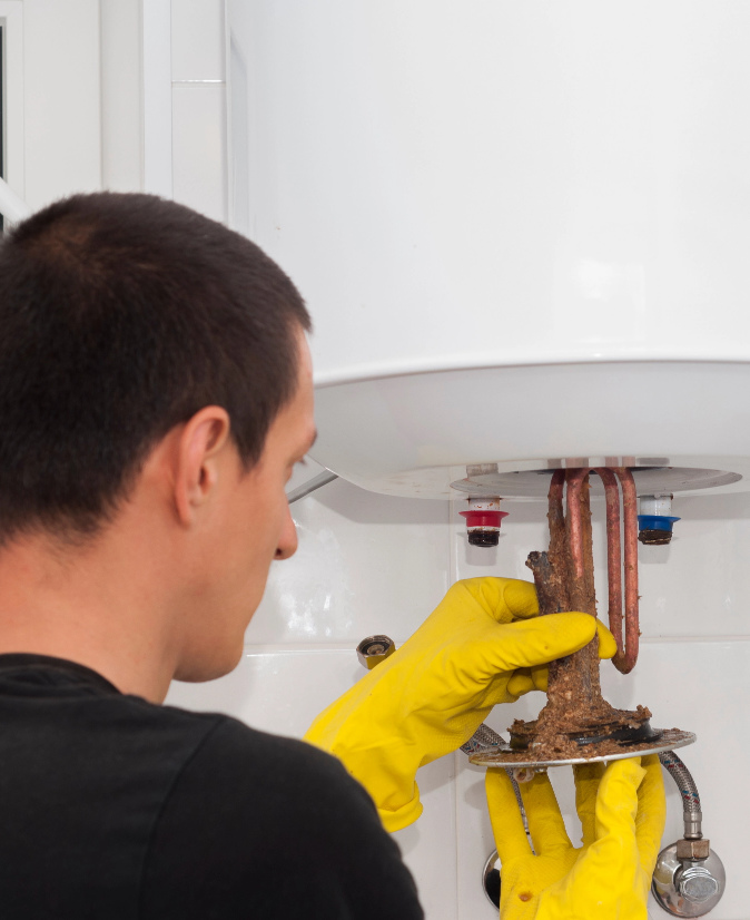Main Working on Hot Water Tank Repair in Calgary